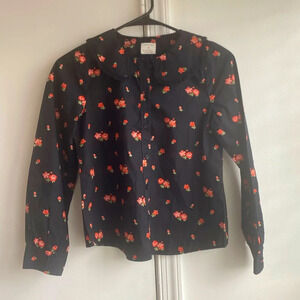 J Crew Crewcuts Girl’s Black Floral Blouse Peter Pan Collar Size 10/11